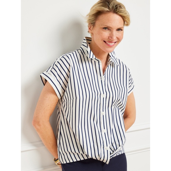 Talbots Tops - Talbots Twist Hem Nautical Stripe Shirt Top - Size Medium